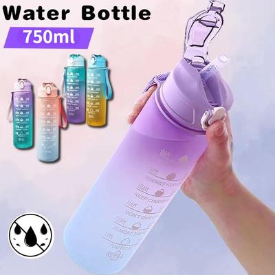 Bouteille d'eau de sport 750ML avec marqueur temporel Tasse étanche Bouteille d'eau portable motivante pour sport de plein air fitness