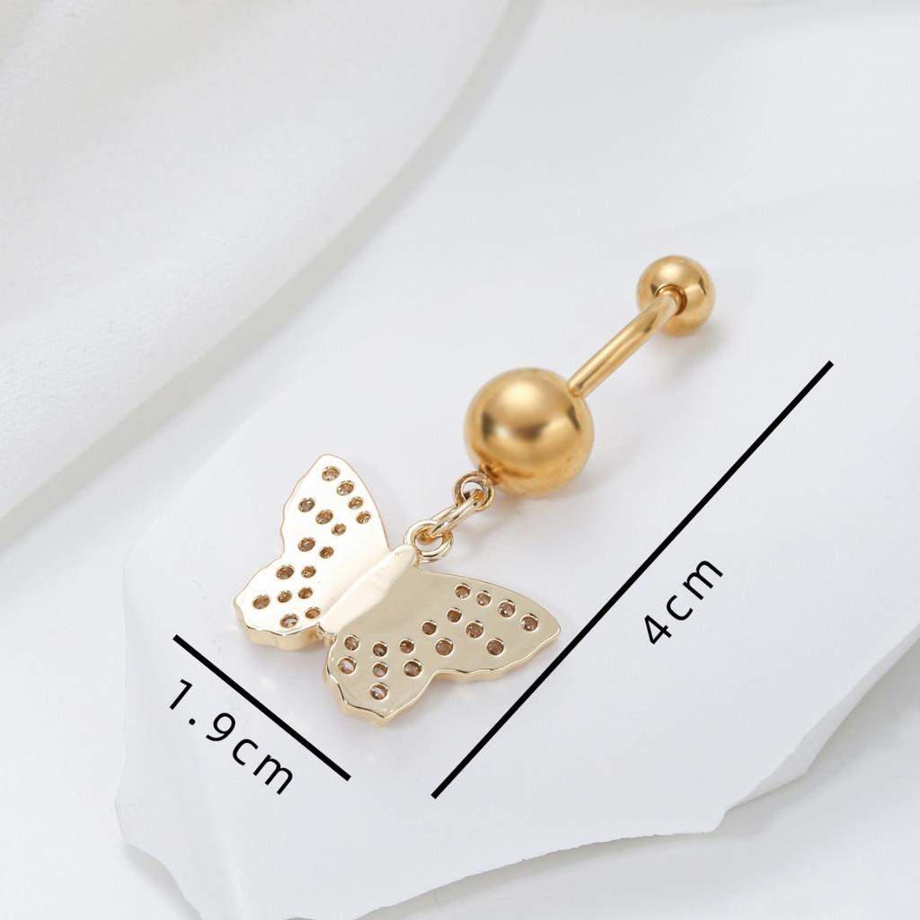 Mode Personlighet Piercing Navelpiercing Nisch Fjäril Inlagd Zirkon Design Navelpiercing Mångsidig Spice Girl Navelspänne