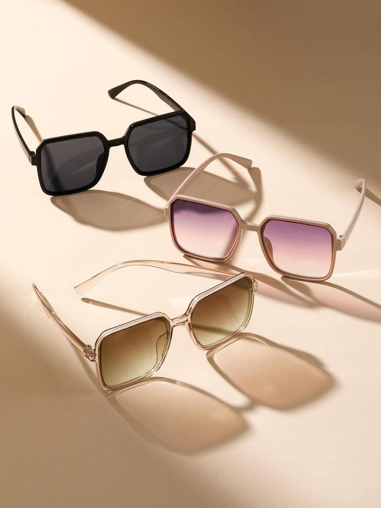 3PCS Plastic Fashion Square Frame Women Sunglasses For Daily Life Men Shades  Accessories.