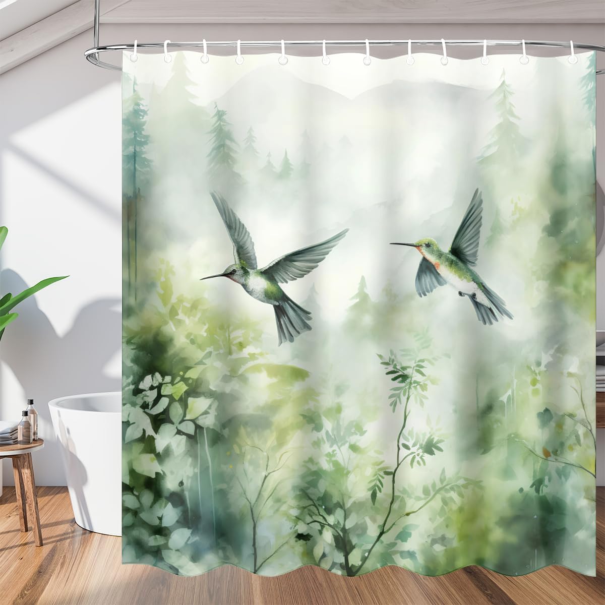

Pardick Spring Green Leaves Hummingbird Shower Curtains 72X72 Inch Spring Bathroom Shower Curtain Set With 12 Hooks, Polyester F W60H190(CM)-1 Pcs