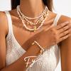 Elegant Pearl and Stainless Steel Beach-Style Necklace & Bracelet Set for Women