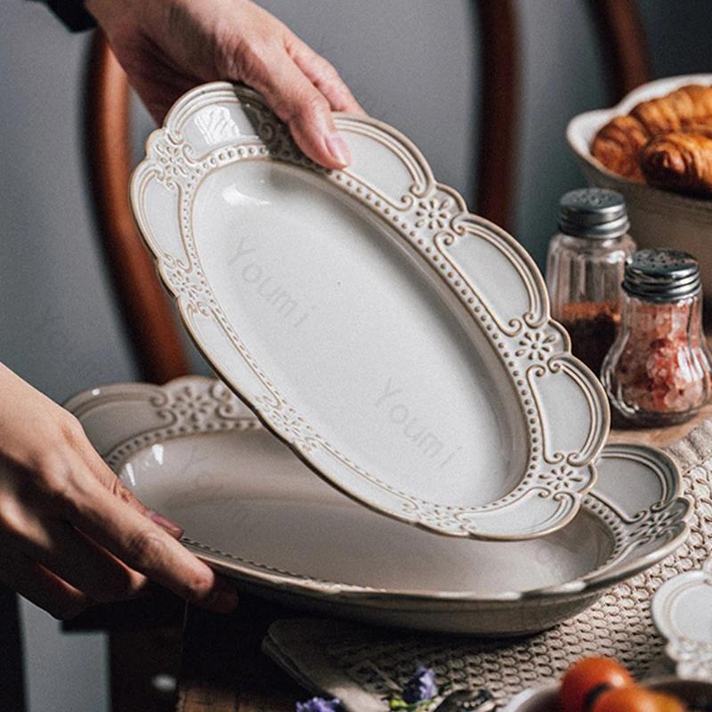 Creative Relief Ceramic Plates Vintage Restaurants Desserts Salad Plate Delicious Dishes Soup Bowl Exquisite Household Tableware