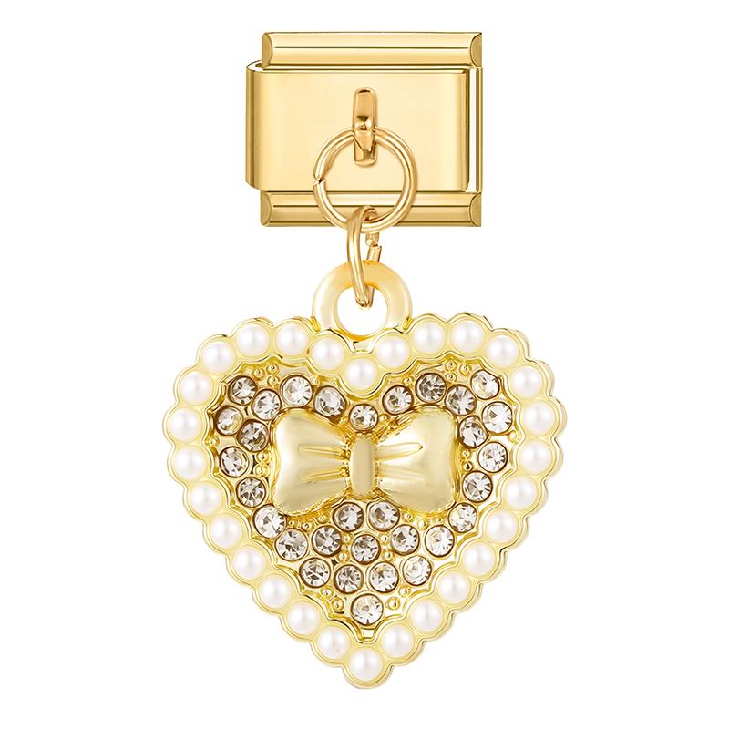 Gold Color Heart Lips Bow Knot Rose Swan Fishbone Pendant Charm Links Fit 9mm Stainless Steel Bracelet DIY Making Men Women Gift