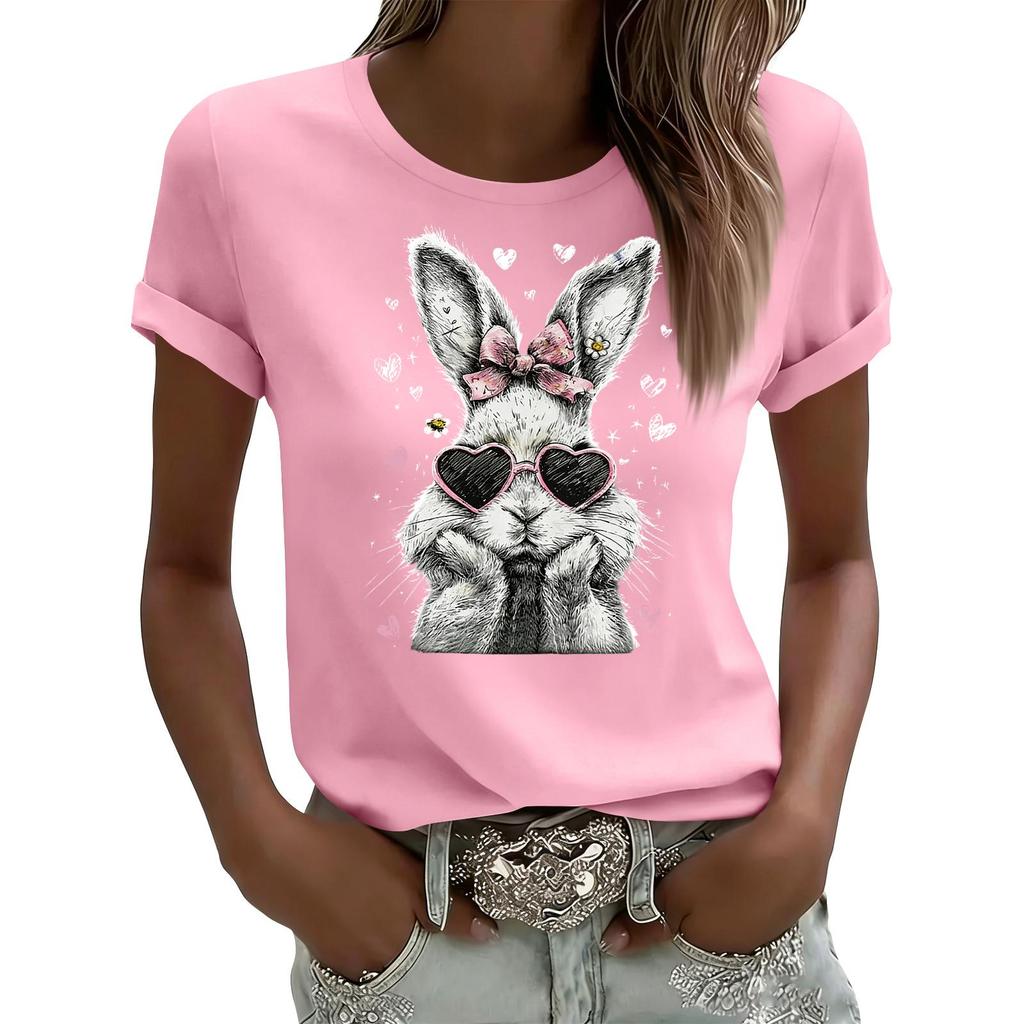 Women's Casual Printed T-Shirt Round Neck Pullover Short Sleeve Top