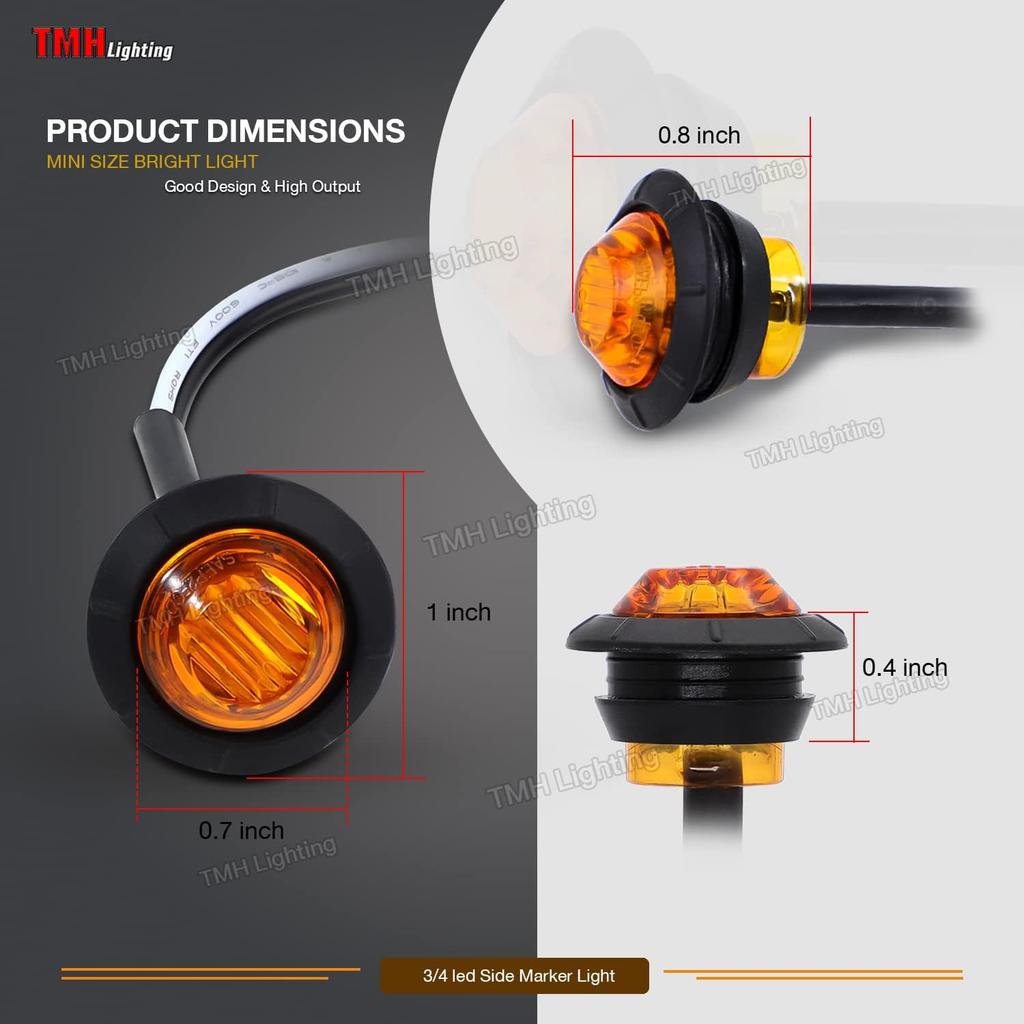 TMH 50 Pcs 3/4 Inch Mount Amber 3 LED Mini Round Trailer Side Marker Indicator Lights Clearance Button Signal Lamps Universal for Trucks Lorry Boat