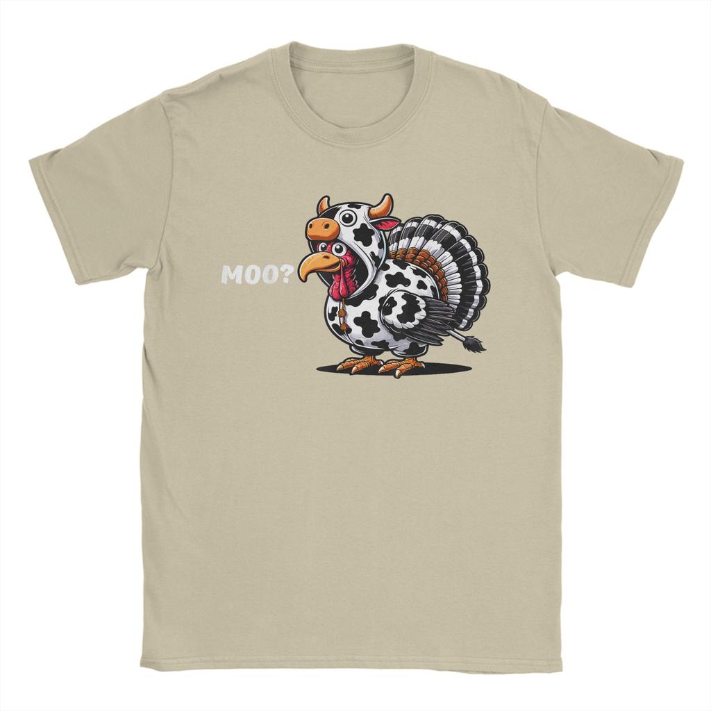 Turkey Moo Funny Thanksgiving  TShirt Men  Fun Pure Cotton Tee Shirt O Neck Short Sleeve T Shirt Gift Idea Clothing