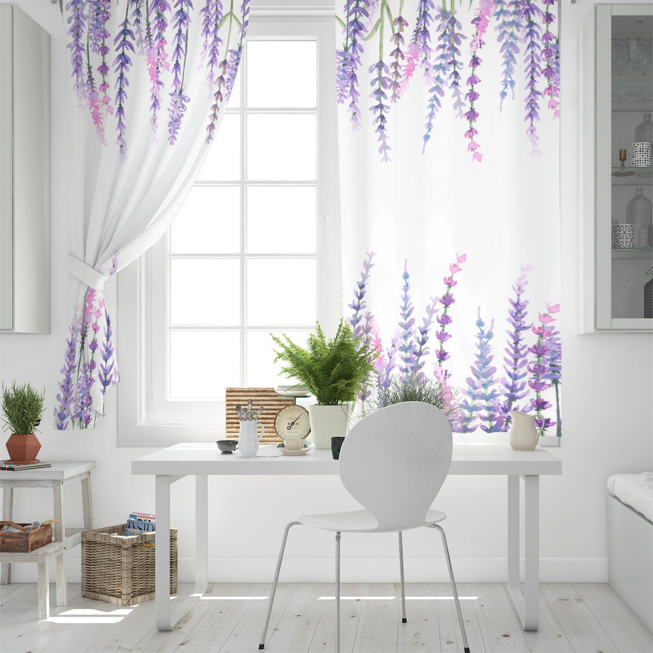 Растение Фиолетовый Лаванда Акварельная Живопись Оконные Шторы Спальня Кухня Декор Шторы — фото 4