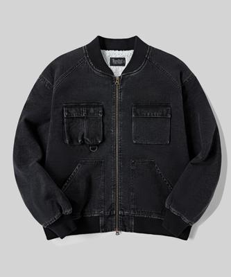 Verdnt Boa Fleece Denim Bomber Jacket [Black]