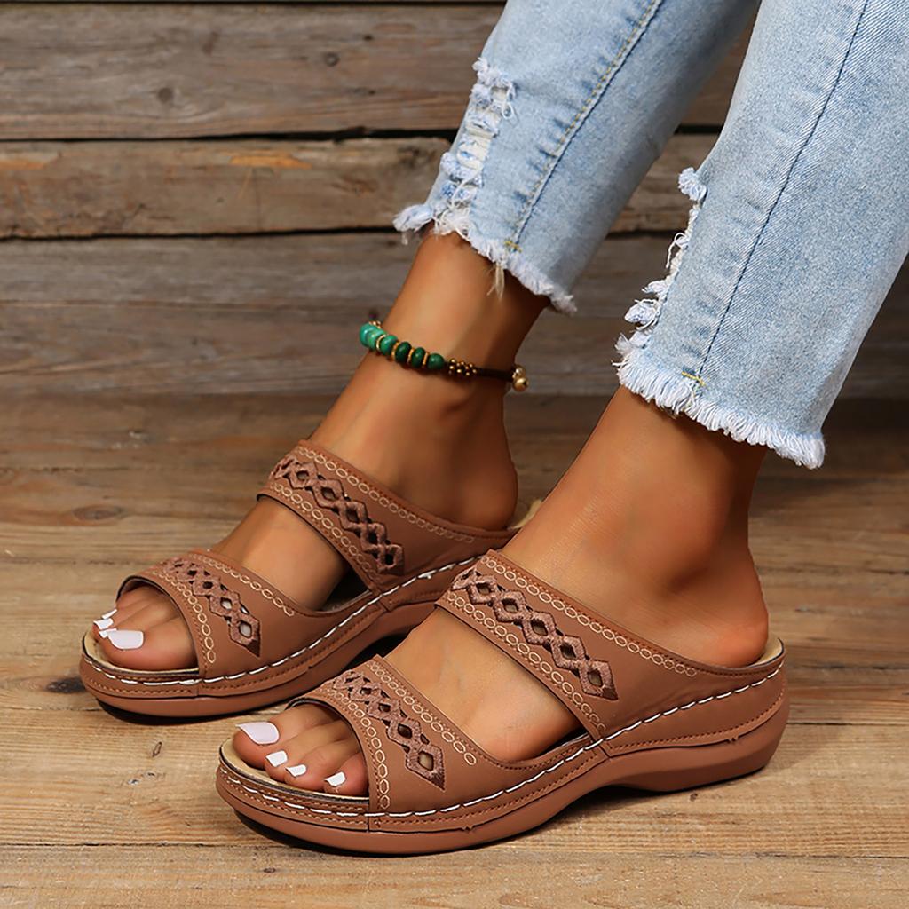 Chain Sandals For Women Women Summer Solid Color Slip Casual Open Toe Wedges Soft Bottom Breathable Chaussures Femmes éLéGantes