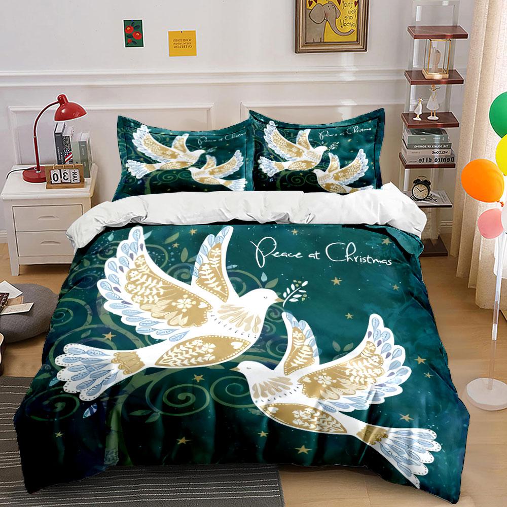 Christmas Peaceful Dove Set Decor Soft Comfortable Duvet Cover Bedding Set Included 1*Duvet Cover & 2*Pillowcases, Gift