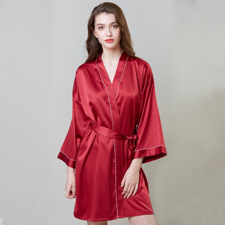 Women's Pajamas Solid Color Skin-friendly Robe In The Long-sleeved Section of The Morning Robe Bathrobe Home Clothing