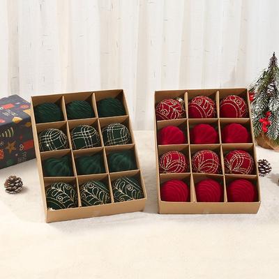6cm/8cm Flocking Christmas Balls Set PET Glitter Christmas Balls Pendant Reusable Elegant Christmas Tree Ornaments