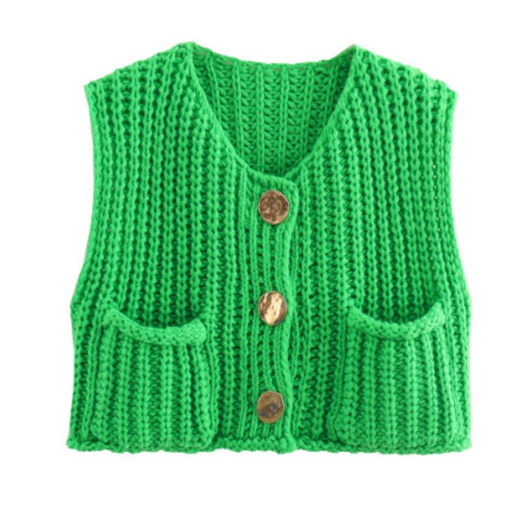Herbst- und Winter-Neue Styles, Damenbekleidung, Taschenlos, Kurze Strickweste, Strickwesten