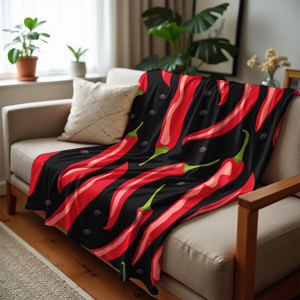 Red Chili Pepper Cartoon Anime Print Flannel Blanket Soft Warm Throw for Kids Bedroom Sofa Christmas Office Car