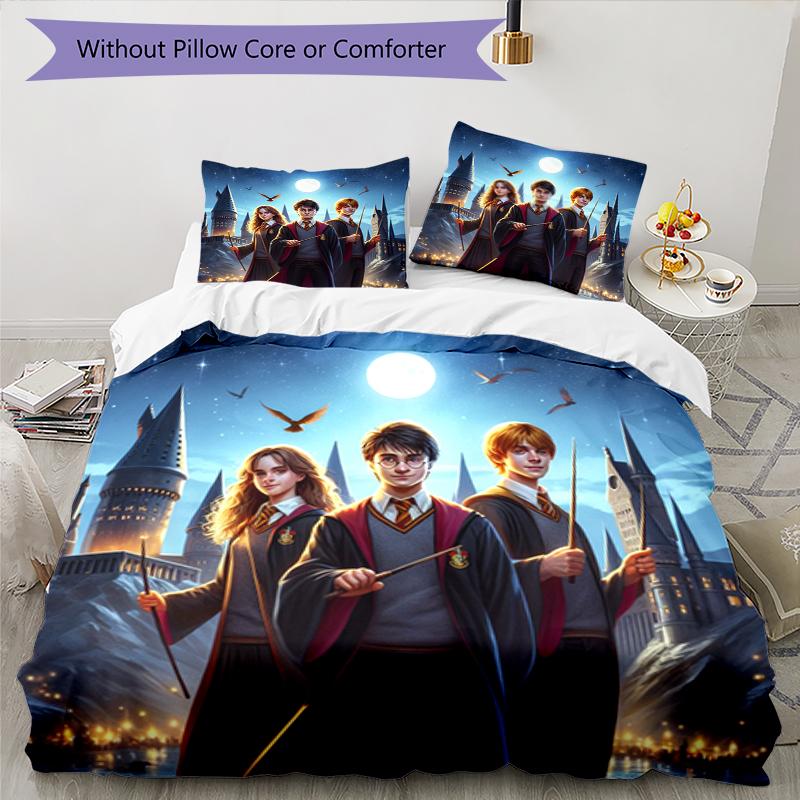 3pcs Harry Potter Bedding Set Duvet Cover Closure Includes 1 Duvet Cover & 2 Pillowcases, Soft and Comfortable for All Seasons.
