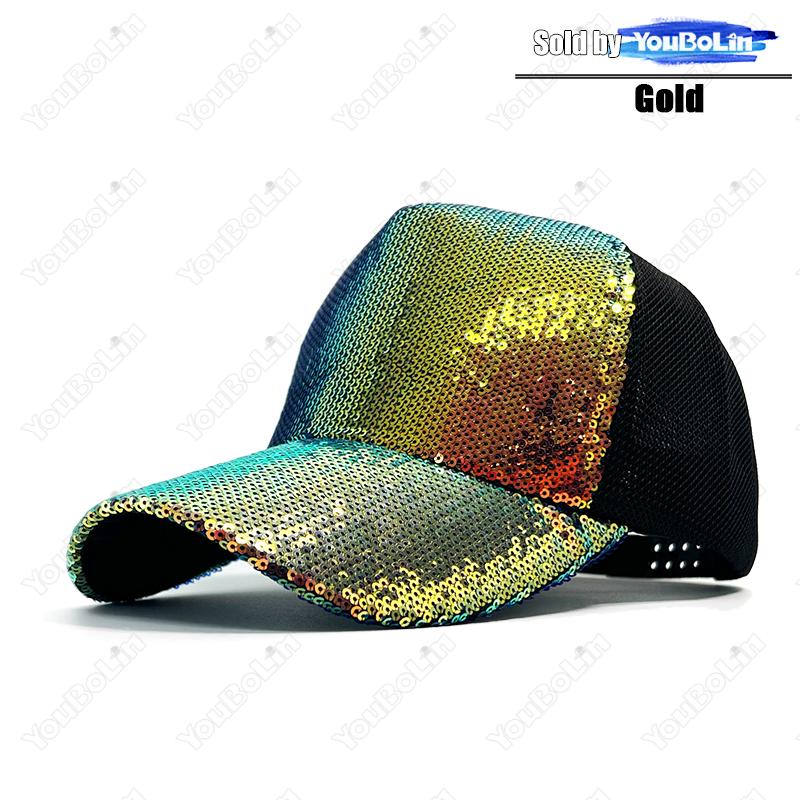 New Fashion Unisex Adjustable Baseball Cap With Shiny Sequins Rainbow Sequins Classic Men Women Outdoor Casual Sport Trucker Hat