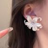 Blooming White Flower Big Stud Earrings for Women Shiny Rhinestones Acrylic Curled Petals Earrings Wedding Party Trendy Jewelry