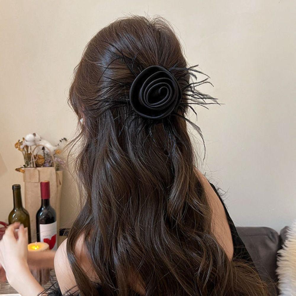 Korean Style Rose Flower Hair Rope Hair Tie Elastic Hair Band Fashion Silk Satin Hair Rope  Party