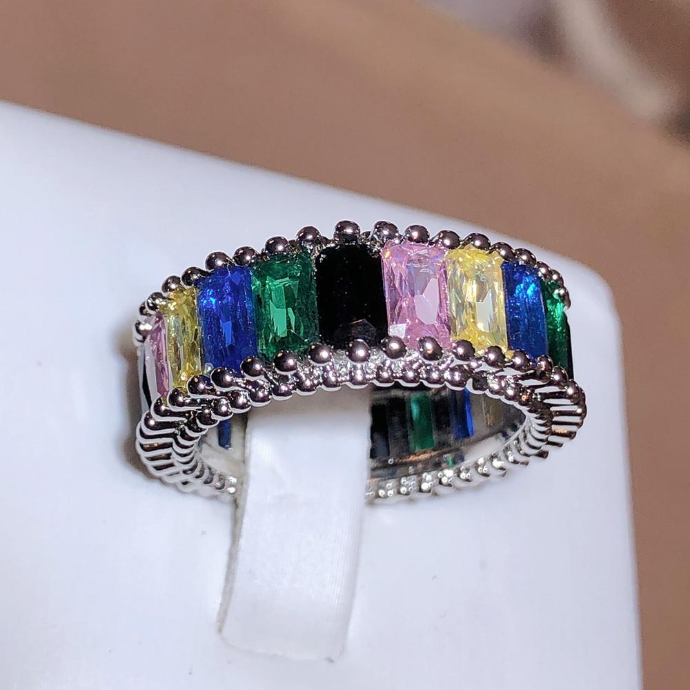 Exquisite Multicolor Color Zircon Ring for Women Rainbow Color Jewelry Opening Adjustable High Quality Ring Personality Jewelry Cocktail Party Jewelry