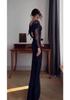 European Cross-Border 2025 Elegant Long Sleeve Long Retro Dress Women