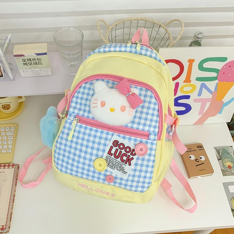 Schoolbag casual backpack new Japanese plaid cute large capacity backpack girl wind lightweight middle school student schoolbag