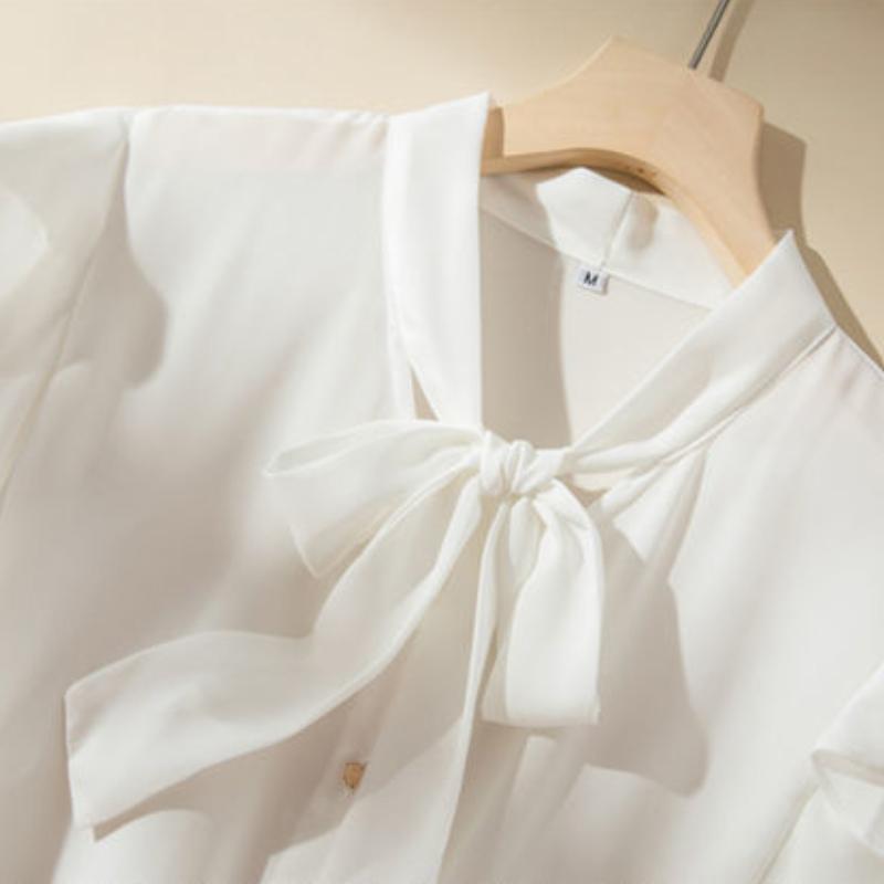 WTEMPO Brand Niche Chic Chiffon Blouse Thin Bow Temperament Hundred with Seven-point Sleeve Thin Shirt Fashion Casual Hundred with Outside Wear Tops