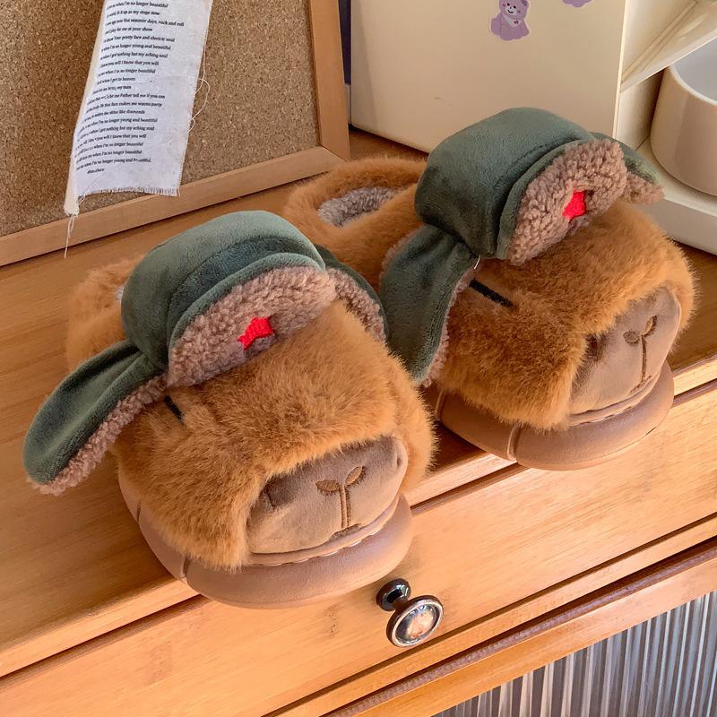 Capybara Kids' Winter Cotton Slippers - Cute, Warm, Non-slip Plush for Boys & Girls