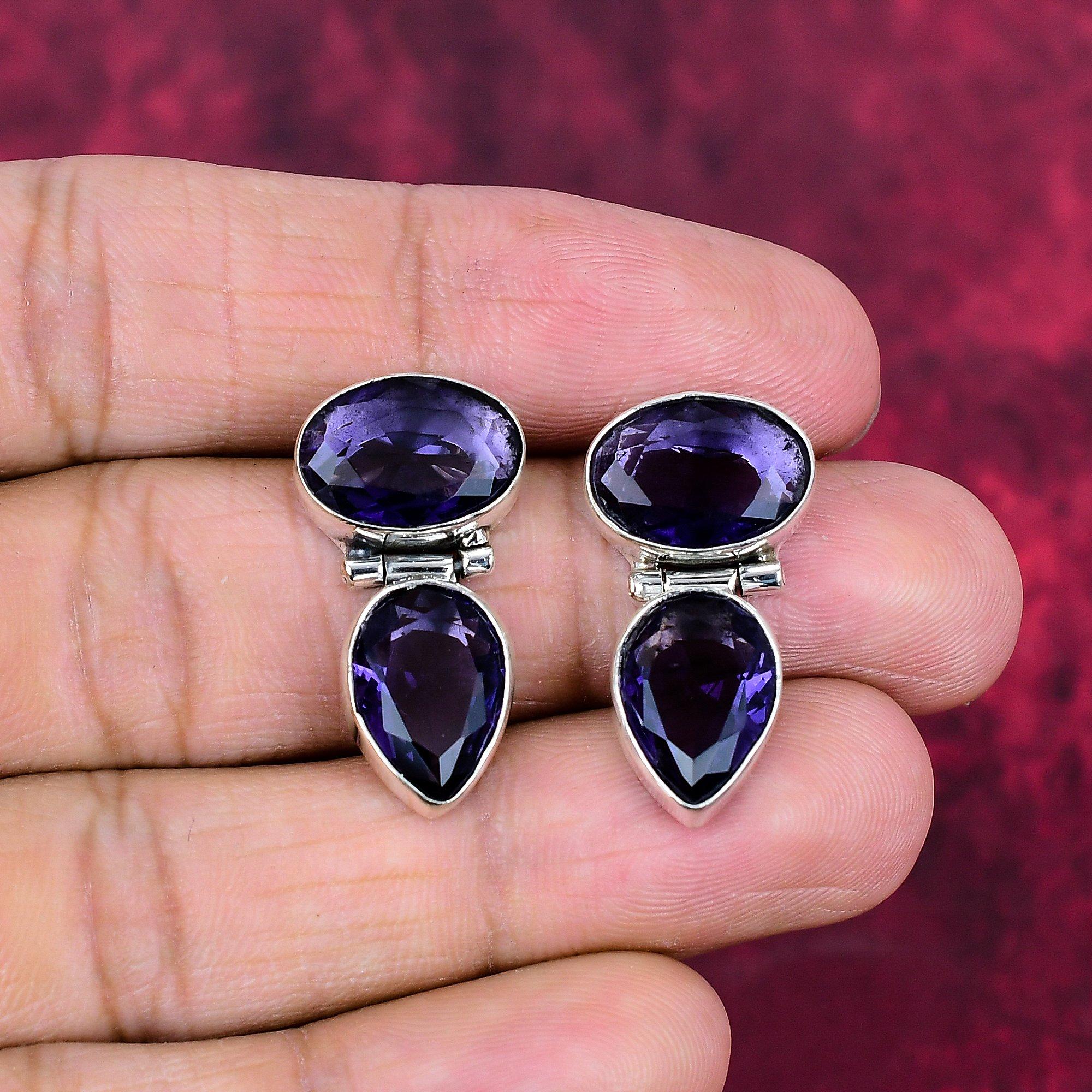 

Серьги с аметистом, ювелирные изделия из драгоценных камней, серьги из цельного серебра 925 пробы, подарок для женщин, серьги ручной работы 1.10 Inches