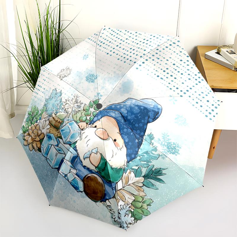 Cartoon Snowman Pattern, Automatic Folding Umbrella, Portable and Foldable Design, 8 Ribs, a Christmas or Birthday Gift.
