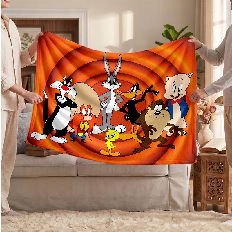 Looney Tunes Printed Flannel Blanket, Skin Friendly Warm Throw for Indoor Couch Bed Daily Use