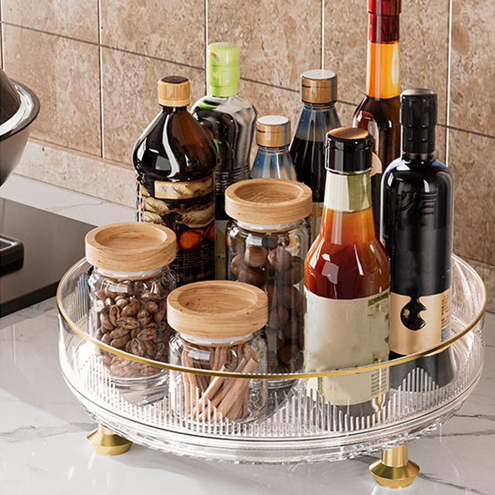 Non-slip Base Rotating Spice Rack Clear Plastic Rotating Container Bins Bathroom Storage