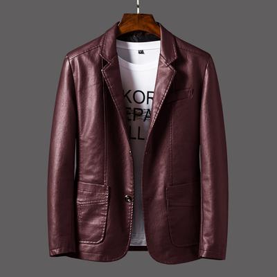 Plus Size Men's Spring and Autumn Leather Suit Collar Business Casual Leather Jacket