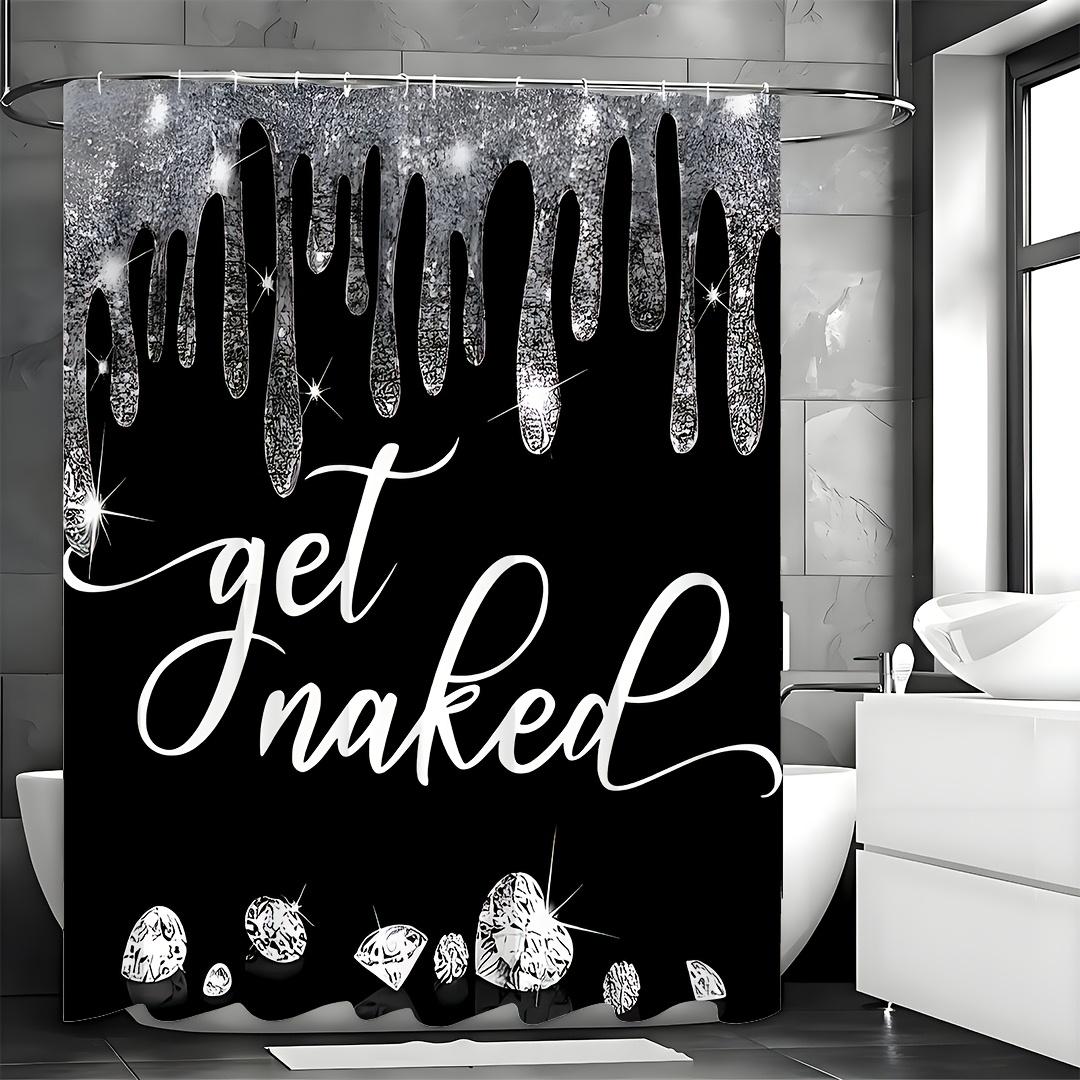 

Набор для ванной из 4 предметов Get Naked, черная шторка для душа с блестящими подтеками и сверкающими бриллиантами
