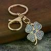 Trendy Exquisite Rhinestone Four-leaf Clover Keychain Lucky Luxury Metal Keyring For Women Bag Charms Key Holder Pendant