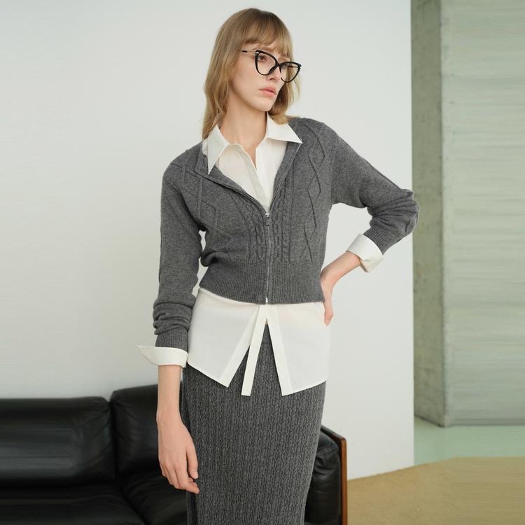 ELLE Slim Fit Knitted Sweater For Commuting Women sweater Dark-Gray L7WMK001