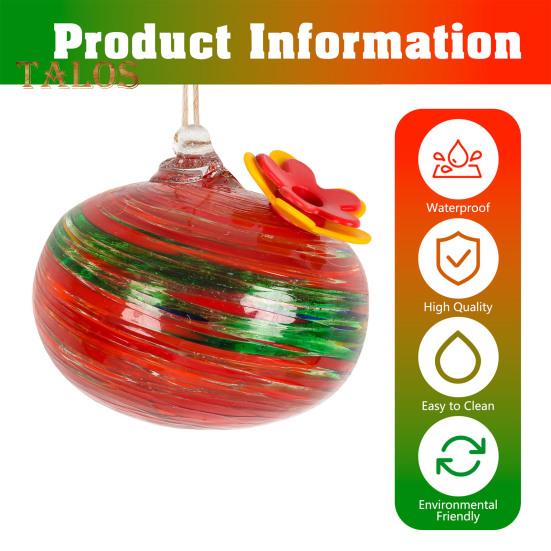 Hand Blown Glass Hummingbird Feeder 2-in-1 Hanging Metal Planter Holder with 6 Small Blown Glass Birdfeeder for Garden Backyard Window Decor