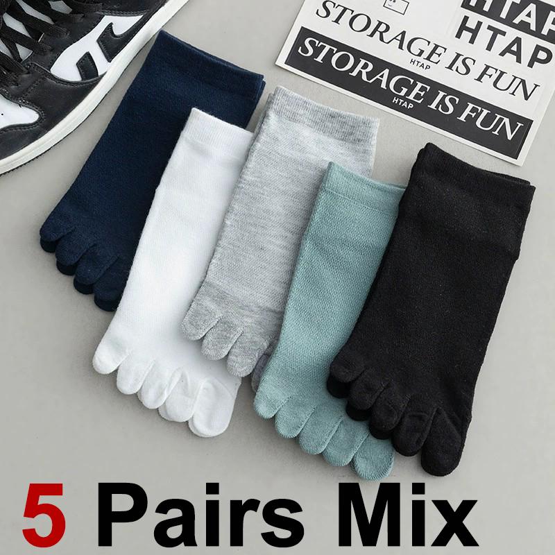 1/5 Pairs Men Five Finger Knitted Cotton Short Socks Summer Thin Mesh Fashionable Novel Suitable Casual Sports Boat Socks
