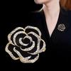 Elegant Black Diamond Embedded Rose Flower Brooch Pin High-End Women's Fashion Accessory Delicate Design Exquisite Jewelry