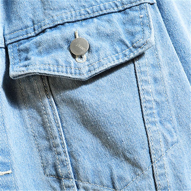 Męska kurtka dżinsowa bawełniana luźna z kapturem kurtka dżinsowa w jednolitym kolorze męska casualowa dla pary streetwear plus size