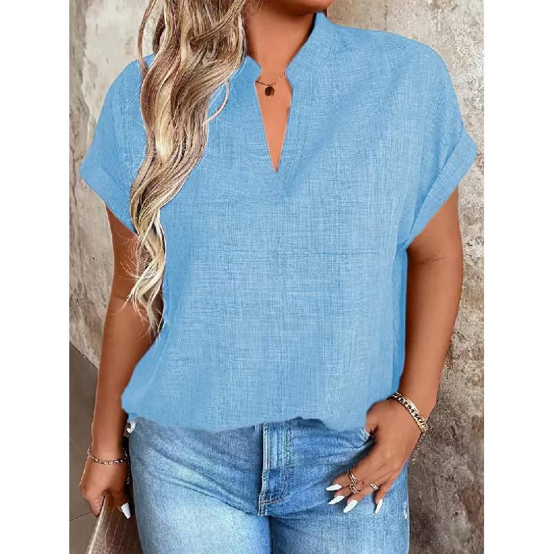 2026 New Women's V-neck Pullover Solid Color Pocket Bat Sleeve Casual Elegant Top for Women