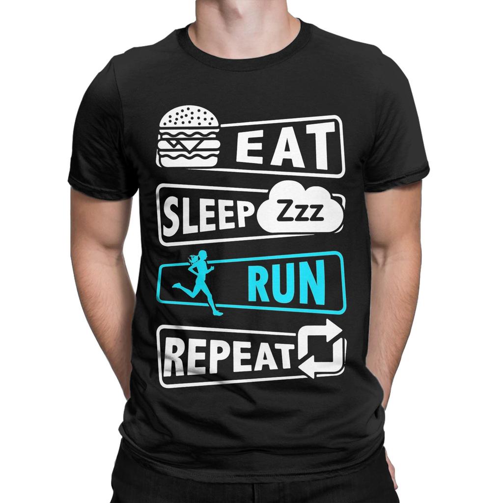 Eat Sleep Running Repeat  T Shirt for Men Cotton Leisure T-Shirts Round Collar  Tees Short Sleeve Clothing Summer