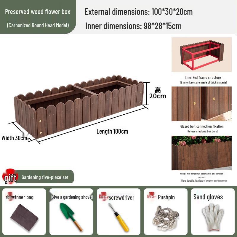 Carbonized Wood Outdoor Planter Box – Antiseptic Rectangular Flower Trough for Home, Courtyard, or Balcony.