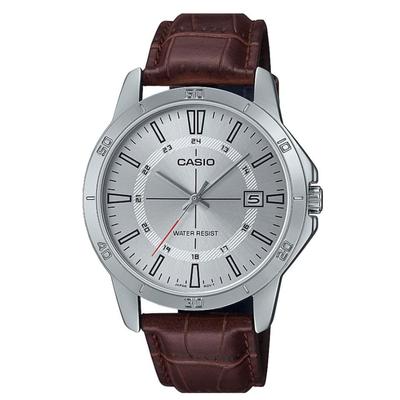 Casio Watch Silver Brown One Strap Men's - MTP-V004L-7CUDF Dial, Band, Brown-Silver, Size,