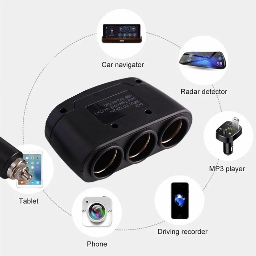 120W Dual USB Socket 3 In 1 Car Cigarette Lighter Splitter 12V 24V Fast Charger Plug Phone Power Adapter for iPhone GPS Dashcam