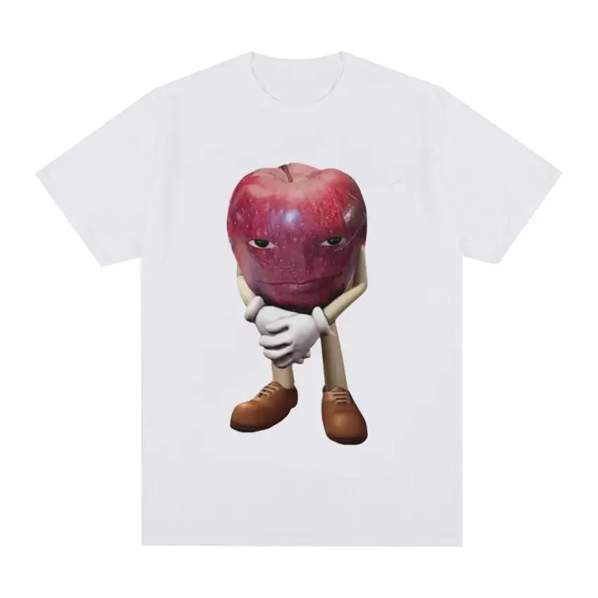 Summer Round Neck Funny Apple Pattern Top Fashionable Casual Pure Cotton Short Sleeved Men's and Women's Unisex T-shirts