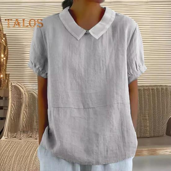 Damen Casual Shirt Revers Kurzarm Einfarbig Pullover Top Einfarbig Loose Fit Shirt Tops Streetwear