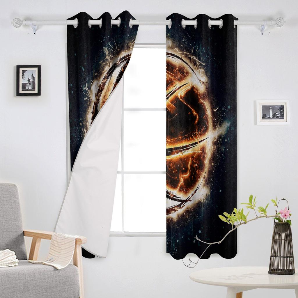 Brennender Basketball Gelber Flare Kunst Schlafzimmer Küche Fenster Vorhänge Vorhänge Für Wohnzimmer Dekorative Artikel