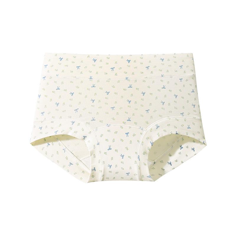 Female Spring and Autumn Fresh Printed Cotton 10A Anti Bacteria Extended Crotch Breathable Mid Waist Underwear