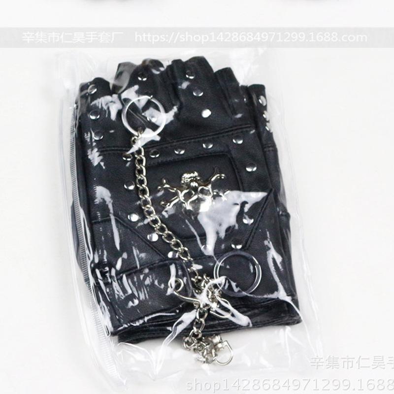Skull Half Finger Leather Gloves