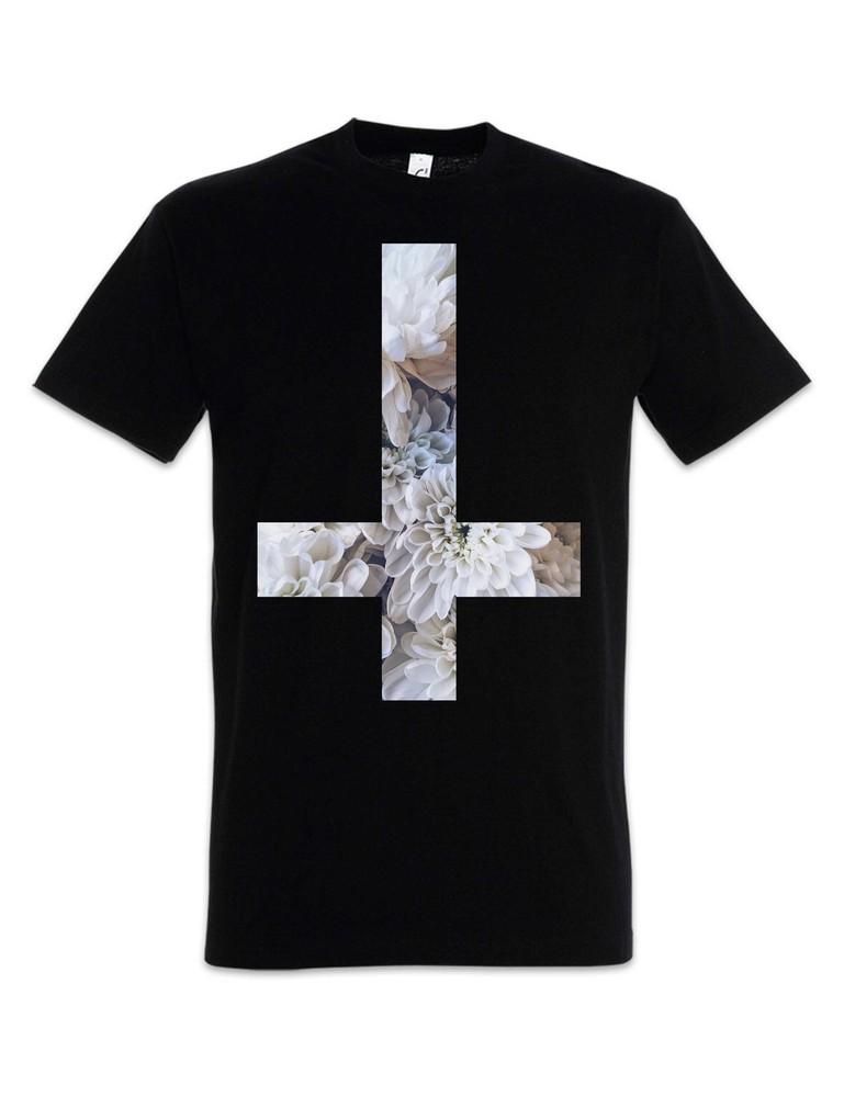 Inverted Flower Cross T-Shirt Symbol Pentagram 666 Sign Church of Satan Satanism
